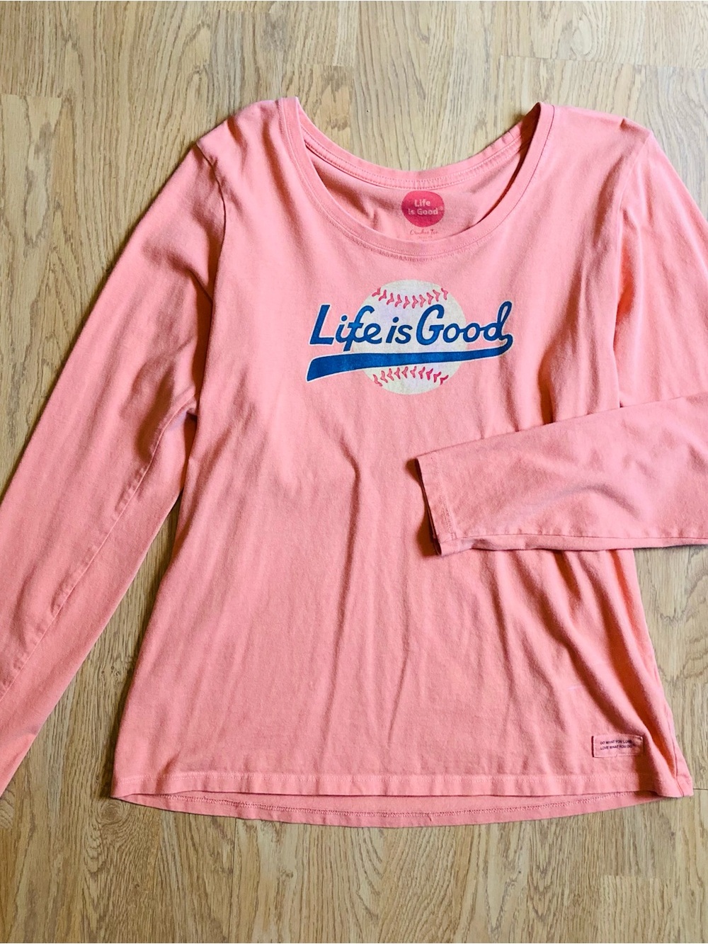 Life Is Good Orange Long-Sleeve Tee with Baseball Graphic